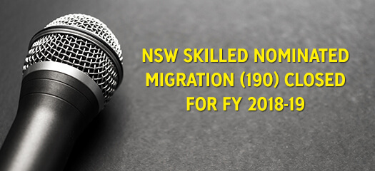 NSW Skilled Nominated Migration 190 Closed for FY 2018-19